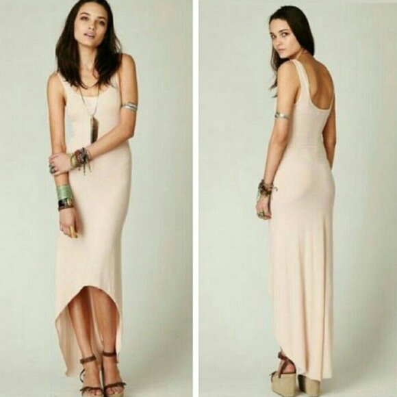 Free People Beach Women's XS Peach Ribbed Easy Hi Lo Slip Semi-Sheer Tank Dress - Picture 1 of 10